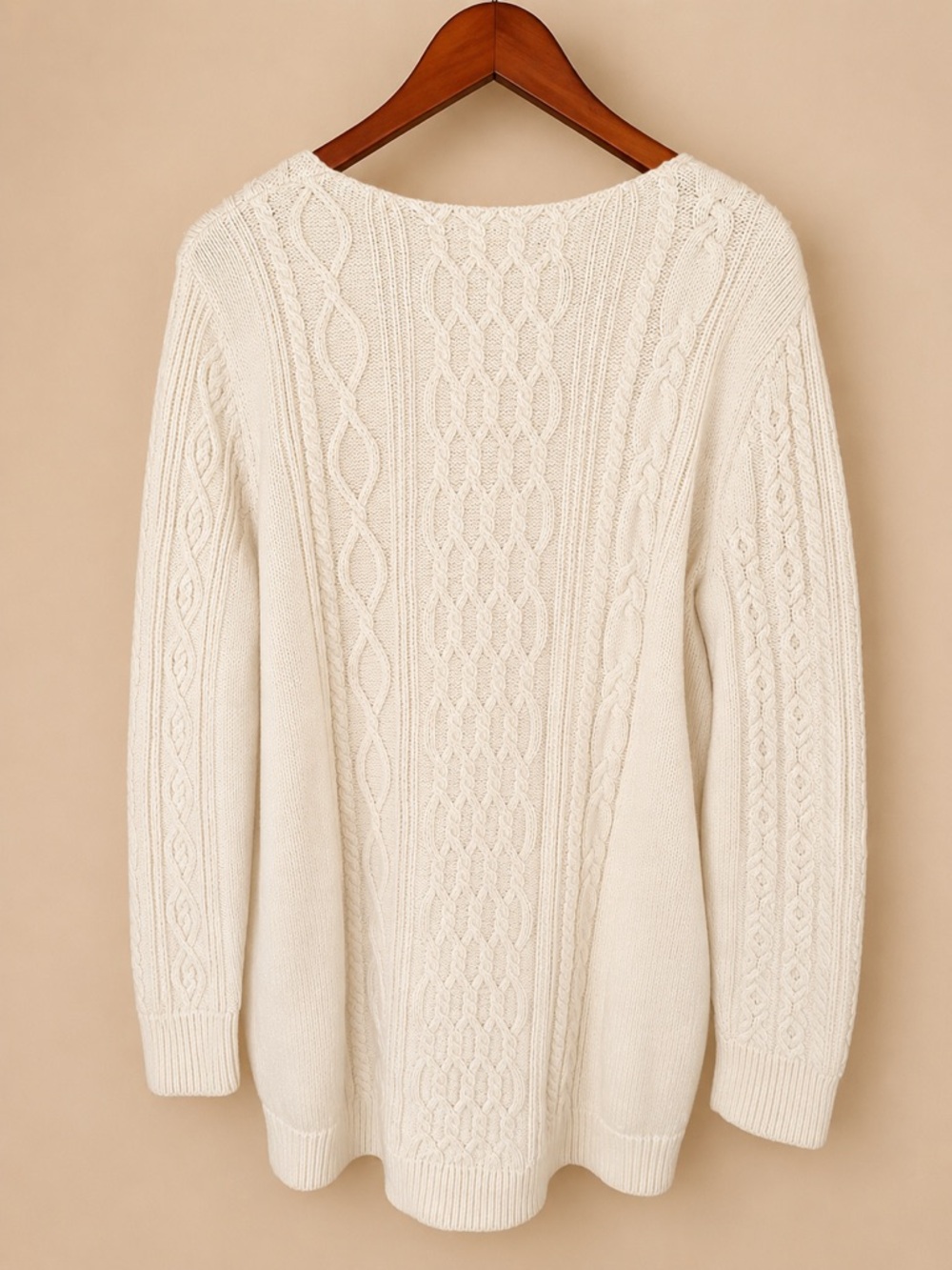Artisan de Luxe Cable Knit Sweater Wool Cotton Blend Cream Ivory Oversized L - Picture 4 of 5